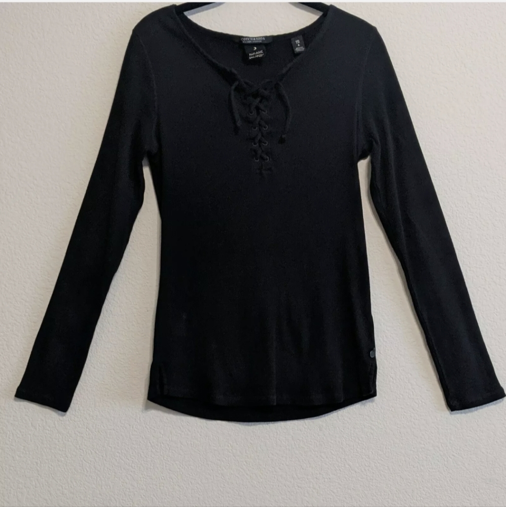 Scotch & Soda Maison Scotch Ribbed Knit Lace Up Henley Top Size 2-small EUC